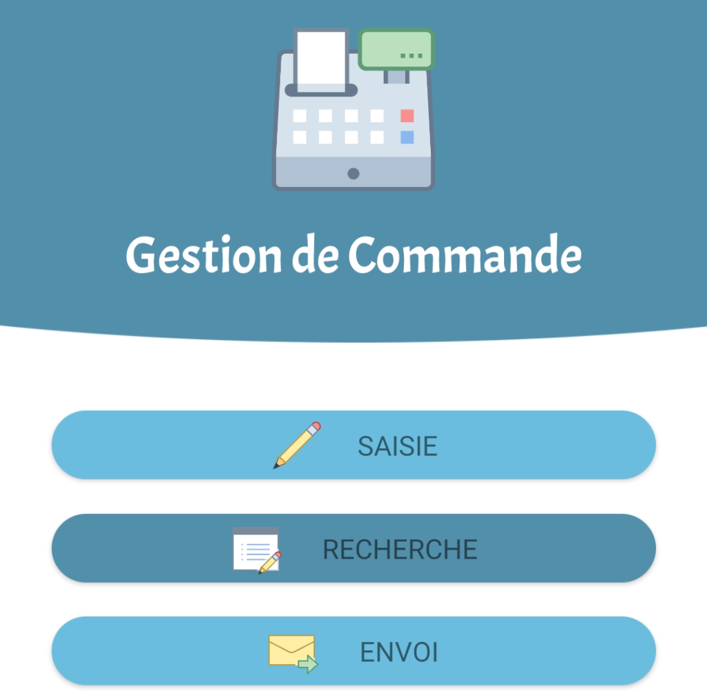 Capture d'écran de l'application de création de commande